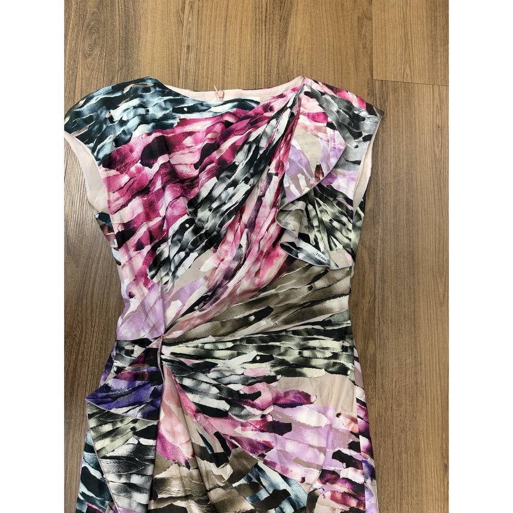 Escada‎ Silk Asymmetrical Artsy Brush Stroke Pink Mini Dress Summer Cocktail - Picture 3 of 9